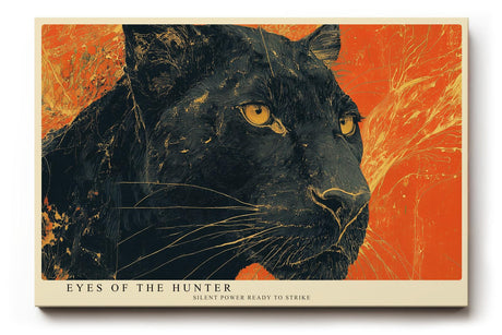 Paul Sinus Wandbild 120x80cm schwarzer Panther Tierportrait wilde Katze orange Hintergrund moderne Tierkunst Wanddekoration fuer Wohnzimmer Büro