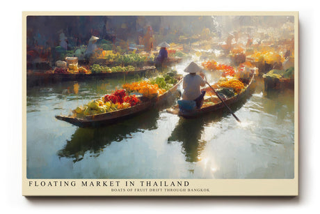 Paul Sinus Wandbild 120x80cm Schwimmender Markt Thailand Asiatische Flusslandschaft mit Booten und bunten Fruechten Atmosphaerische Reise Kunst