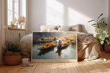 Paul Sinus Wandbild 120x80cm Schwimmender Markt Thailand Asiatische Flusslandschaft mit Booten und bunten Fruechten Atmosphaerische Reise Kunst