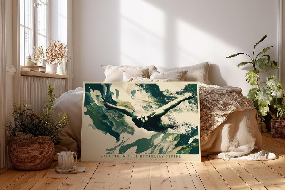 Paul Sinus Wandbild 120x80cm Schwimmer im Schmetterlingsstil moderne Sport Kunst dynamische Unterwasser Wanddekoration