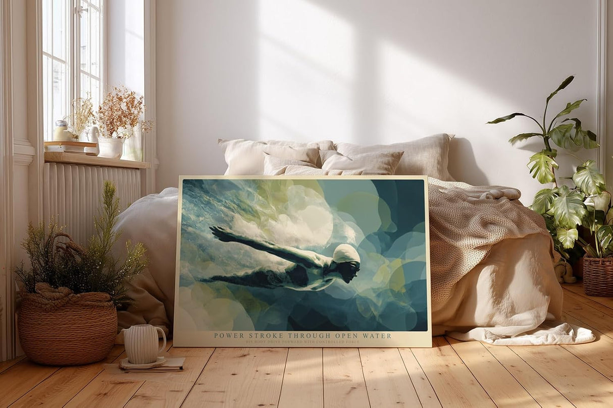 Paul Sinus Wandbild 120x80cm Schwimmer unter Wasser moderne Sport Illustration dynamische Wanddekoration