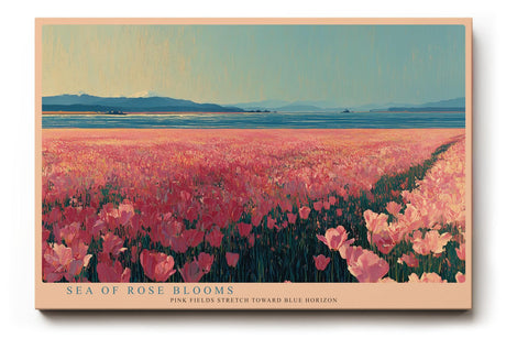 Paul Sinus Wandbild 120x80cm Sea of Rose Blooms rosa Blumenfeld Landschaft moderne Natur Kunst Poster für Wohnzimmer Schlafzimmer Büro