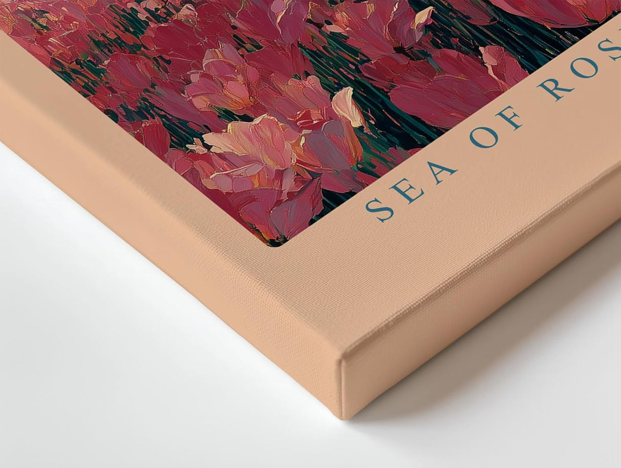Paul Sinus Wandbild 120x80cm Sea of Rose Blooms rosa Blumenfeld Landschaft moderne Natur Kunst Poster für Wohnzimmer Schlafzimmer Büro
