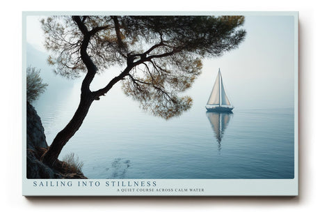 Paul Sinus Wandbild 120x80cm Segelboot auf ruhigem See minimalistische Landschaft blau grau maritimes Kunstmotiv moderne Wanddekoration fuer Wohnzimmer Büro