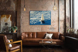 Paul Sinus Wandbild 120x80cm Segelboot Illustration modernes Meer Motiv blau beige minimalistische Ozean Kunst Segelyacht Bild stilvolle