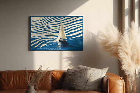 Paul Sinus Wandbild 120x80cm Segelboot Illustration modernes Meer Motiv blau beige minimalistische Ozean Kunst Segelyacht Bild stilvolle