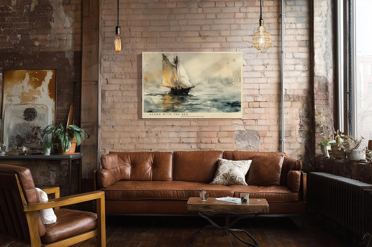 Paul Sinus Wandbild 120x80cm Segelboot Meer Aquarell Stil Maritime Kunst Ruhige Ozean Landschaft Kunstdruck Poster Grosse Wanddekoration fuer Wohnzimmer Büro Schlafzimmer