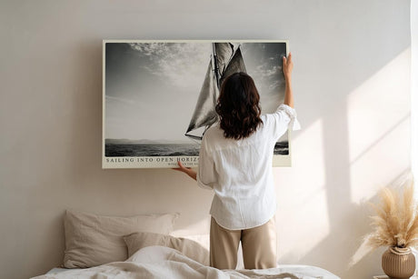 Paul Sinus Wandbild 120x80cm Segelboot Meer Fotokunst schwarz weiss maritime Kunst Kunstdruck grosses Kunstbild elegante Wanddekoration fuer Wohnzimmer Büro