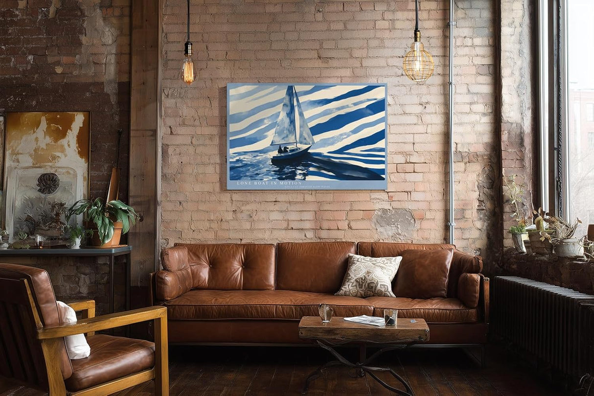 Paul Sinus Wandbild 120x80cm Segelboot Meer minimalistische maritime Illustration blau weiß moderne Seefahrt Kunst stilvolle