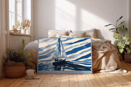 Paul Sinus Wandbild 120x80cm Segelboot Meer minimalistische maritime Illustration blau weiß moderne Seefahrt Kunst stilvolle