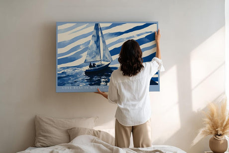Paul Sinus Wandbild 120x80cm Segelboot Meer minimalistische maritime Illustration blau weiß moderne Seefahrt Kunst stilvolle