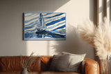 Paul Sinus Wandbild 120x80cm Segelboot Meer minimalistische maritime Illustration blau weiß moderne Seefahrt Kunst stilvolle