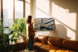 Paul Sinus Wandbild 120x80cm Segelboot Meer minimalistische maritime Illustration blau weiß moderne Seefahrt Kunst stilvolle