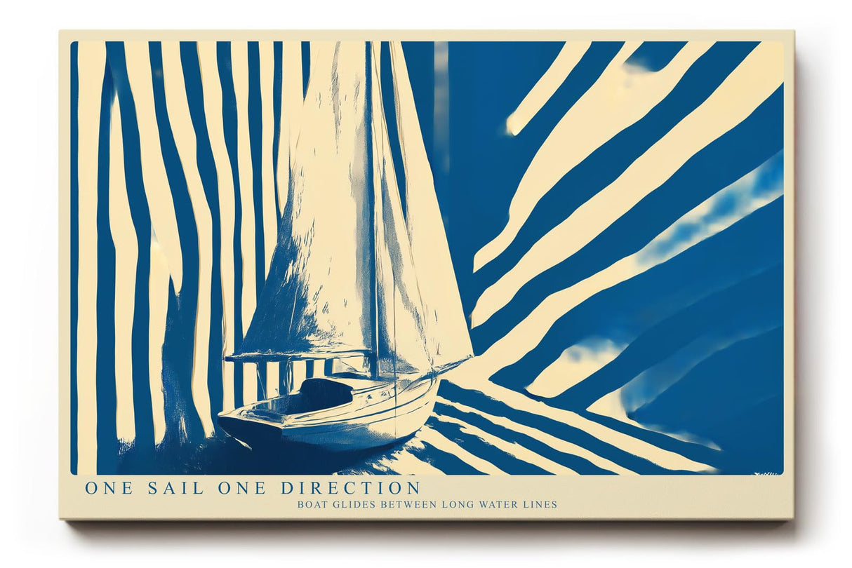 Paul Sinus Wandbild 120x80cm Segelboot moderne Illustration blau beige grafisches Meer Motiv minimalistisches Segelyacht Kunstbild stilvolle