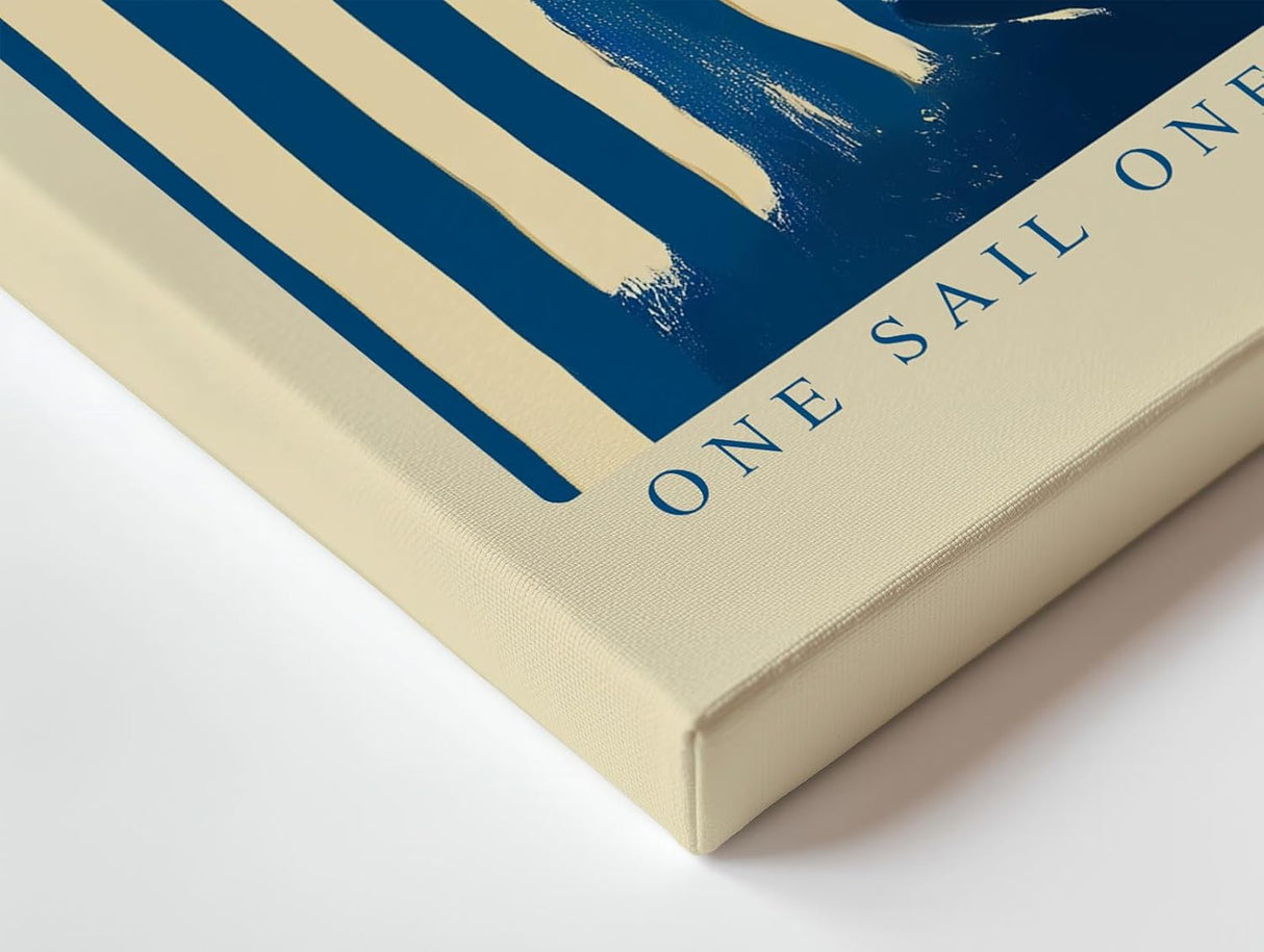Paul Sinus Wandbild 120x80cm Segelboot moderne Illustration blau beige grafisches Meer Motiv minimalistisches Segelyacht Kunstbild stilvolle