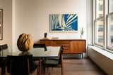 Paul Sinus Wandbild 120x80cm Segelboot moderne Illustration blau beige grafisches Meer Motiv minimalistisches Segelyacht Kunstbild stilvolle