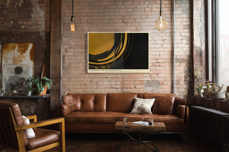 Paul Sinus Wandbild Shadows and Golden Paths – Abstrakte Goldkreise auf dunklem Grund