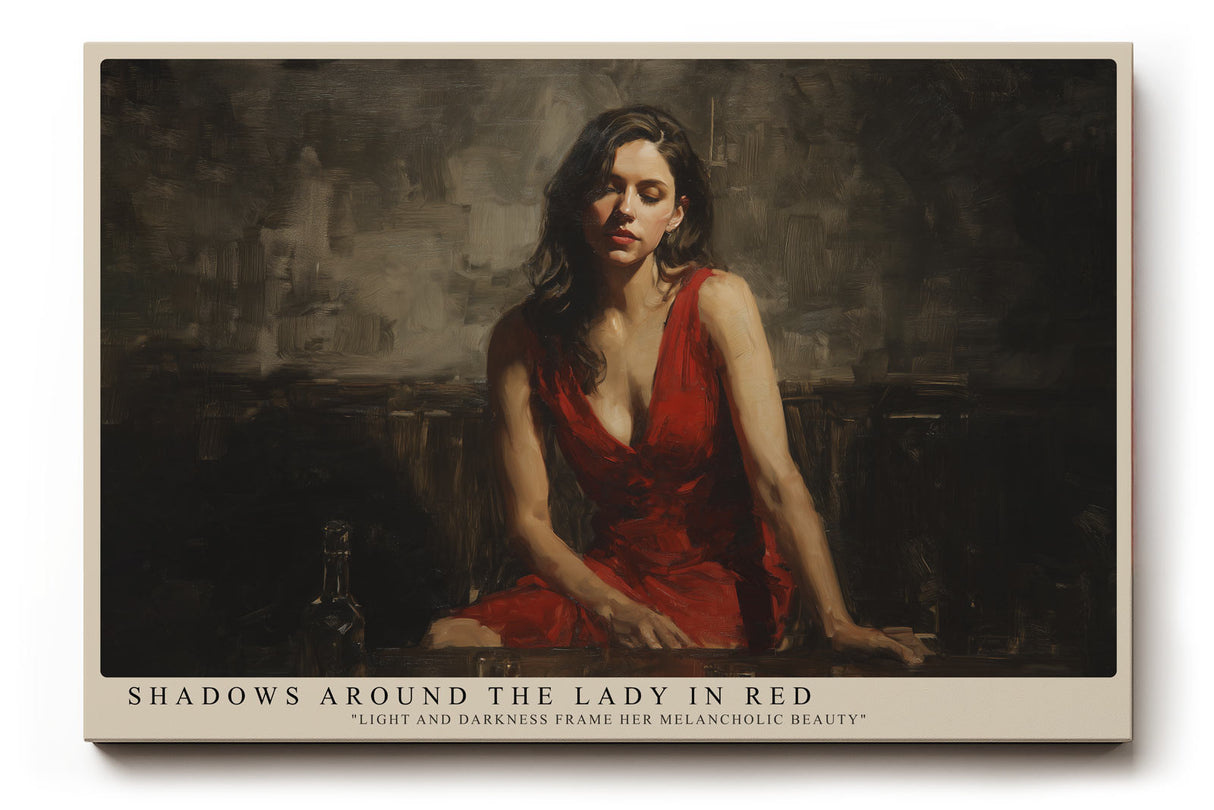 Paul Sinus Wandbild Shadows Around the Lady in Red ausdrucksstarkes Porträt einer Frau in Rot mit emotionaler Tiefe