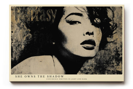 Paul Sinus Wandbild 120x80cm She Owns the Shadow Schwarz Weiss Frauenportrait Vintage Stil Kunst fuer Wohnzimmer Schlafzimmer und Büro