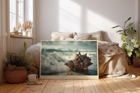 Paul Sinus Wandbild 120x80cm Shell at Tidal Edge Muschel am Strand mit Meereswellen Maritime Natur Kunst fuer Wohnzimmer Schlafzimmer und Büro