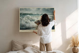 Paul Sinus Wandbild 120x80cm Shell at Tidal Edge Muschel am Strand mit Meereswellen Maritime Natur Kunst fuer Wohnzimmer Schlafzimmer und Büro