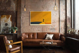 Paul Sinus Wandbild 120x80cm Silhouette Frau mit Regenschirm minimalistische Landschaft goldene Atmosphäre ruhige Kunst moderne