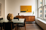 Paul Sinus Wandbild 120x80cm Silhouette Frau mit Regenschirm minimalistische Landschaft goldene Atmosphäre ruhige Kunst moderne