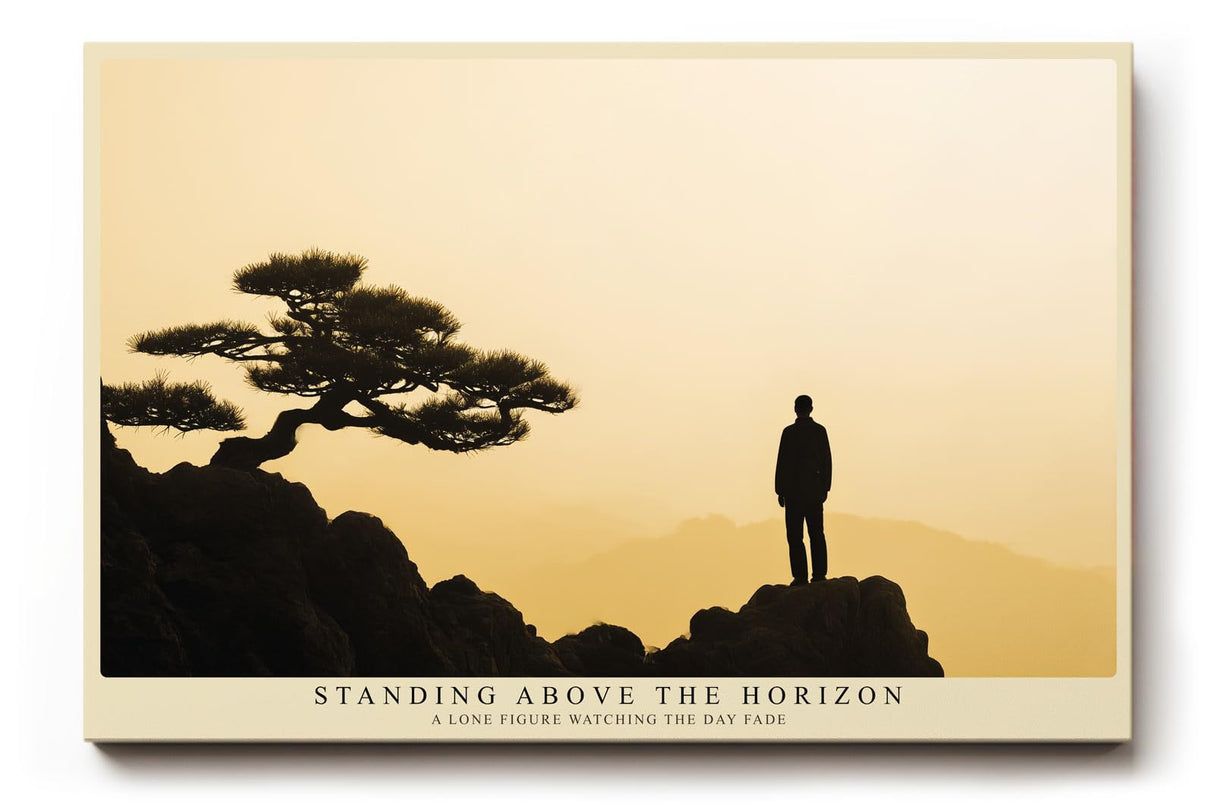 Paul Sinus Wandbild 120x80cm Silhouette Mensch auf Berg bei Sonnenuntergang ruhige Landschaft Kunst in warmen Goldtönen modernes Naturbild für Wohnzimmer Büro