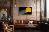 Paul Sinus Wandbild 120x80cm Silhouette Person vor Sonne minimalistische Landschaft moderne Kunst gelber Kreis Kunstdruck stilvolle Wanddekoration fuer Wohnzimmer Büro