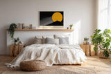 Paul Sinus Wandbild 120x80cm Silhouette Person vor Sonne minimalistische Landschaft moderne Kunst gelber Kreis Kunstdruck stilvolle Wanddekoration fuer Wohnzimmer Büro