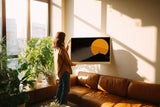 Paul Sinus Wandbild 120x80cm Silhouette Person vor Sonne minimalistische Landschaft moderne Kunst gelber Kreis Kunstdruck stilvolle Wanddekoration fuer Wohnzimmer Büro