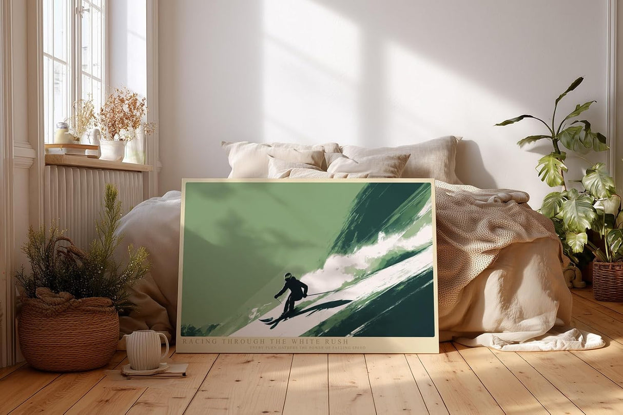 Paul Sinus Wandbild 120x80cm Skifahrer im Abfahrtsmoment moderne Wintersport Kunst mit dynamischer Bewegung