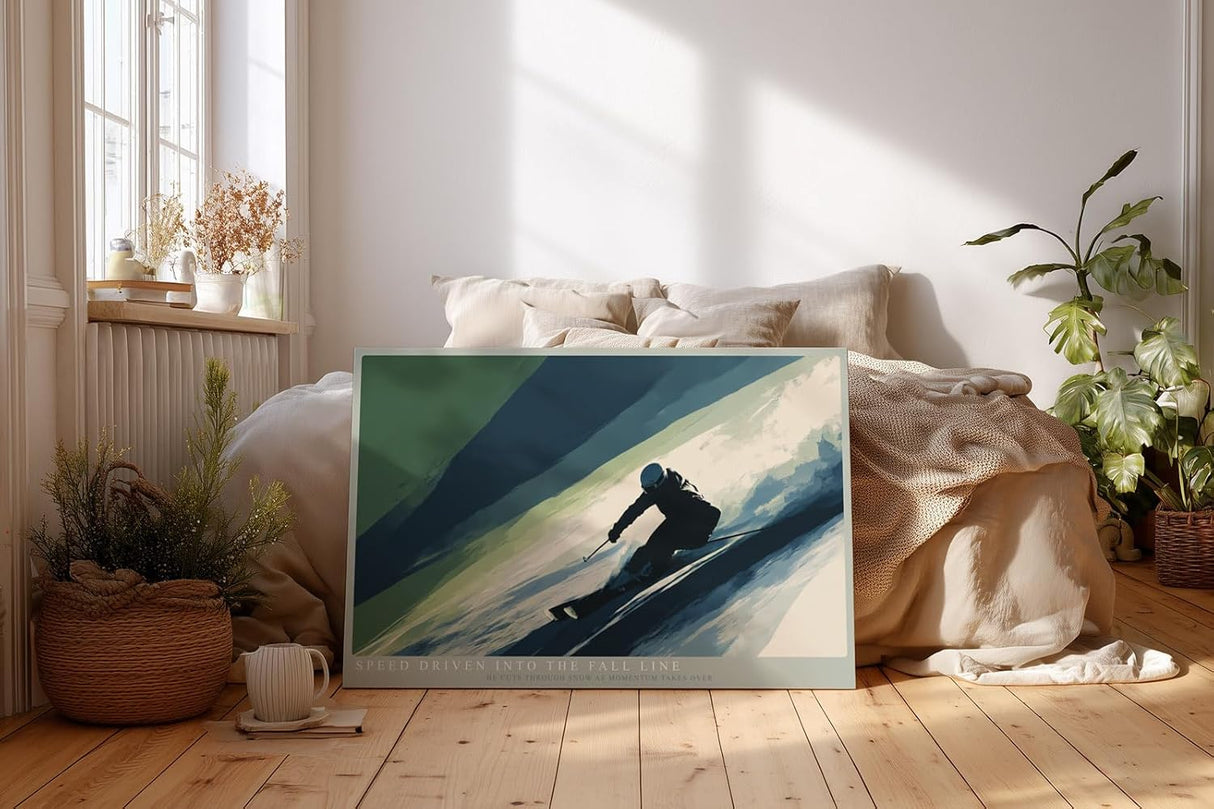 Paul Sinus Wandbild 120x80cm Skifahrer in schneller Abfahrt moderne Wintersport Kunst mit dynamischer Bewegung