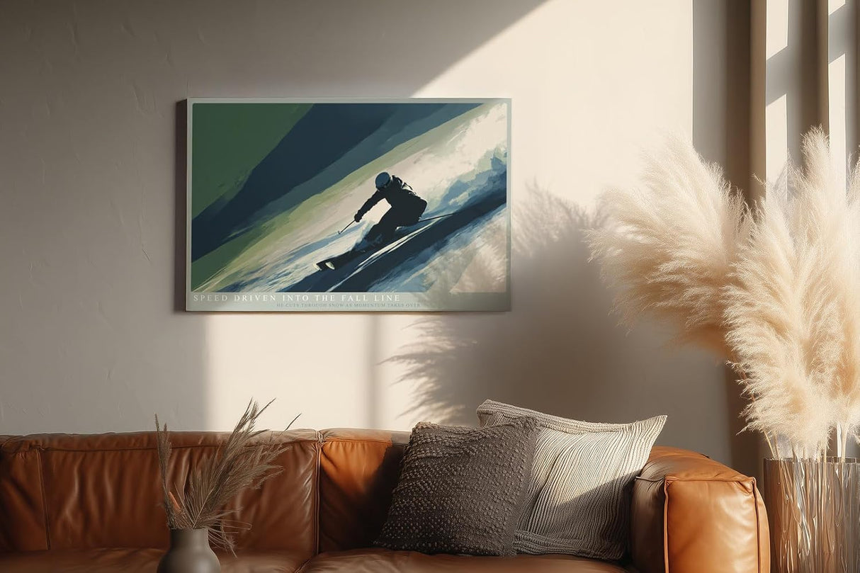 Paul Sinus Wandbild 120x80cm Skifahrer in schneller Abfahrt moderne Wintersport Kunst mit dynamischer Bewegung