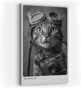 Paul Sinus Wandbild in 40x60cm Snapcat – Humorvolles Katzenporträt in Schwarz-Weiß mit Kamera und Fliegerbrille