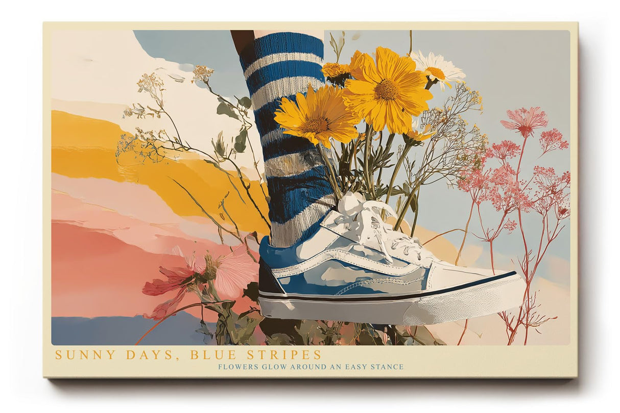 Paul Sinus Wandbild 120x80cm Sneaker im Blumenfeld Moderne Sommer Illustration Lifestyle Kunst für Wohnzimmer Schlafzimmer Jugendzimmer