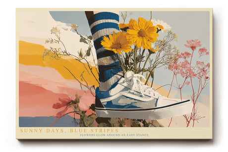 Paul Sinus Wandbild 120x80cm Sneaker im Blumenfeld Moderne Sommer Illustration Lifestyle Kunst für Wohnzimmer Schlafzimmer Jugendzimmer