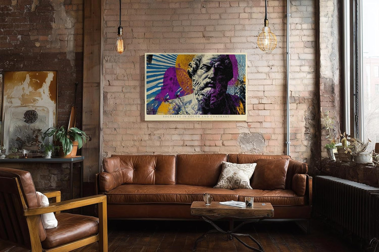 Paul Sinus Wandbild 120x80cm Socrates in Color and Contrast moderne Pop Art Statue Philosophie Kunst Poster für Wohnzimmer Büro Studio