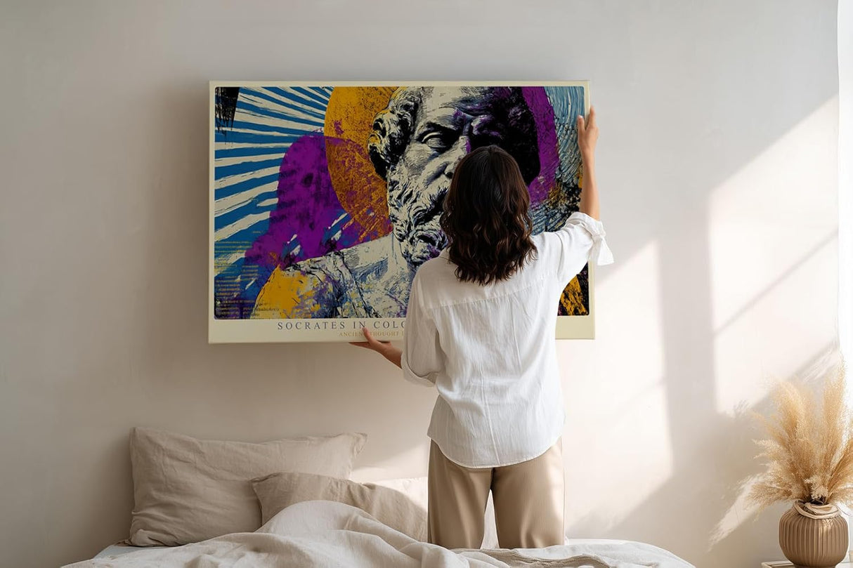 Paul Sinus Wandbild 120x80cm Socrates in Color and Contrast moderne Pop Art Statue Philosophie Kunst Poster für Wohnzimmer Büro Studio