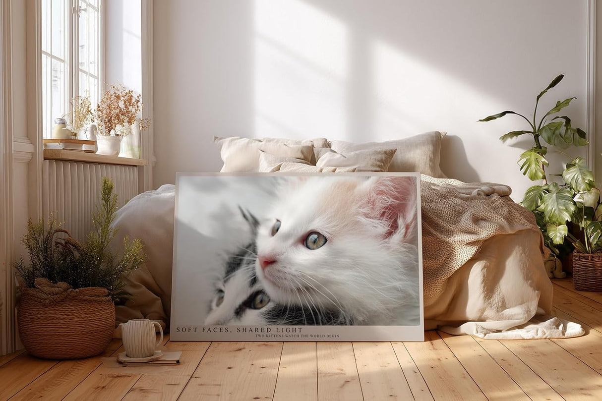 Paul Sinus Wandbild 120x80cm Soft Faces Shared Light zwei süße Kätzchen Tier Fotokunst Katzen Poster für Wohnzimmer Schlafzimmer Kinderzimmer