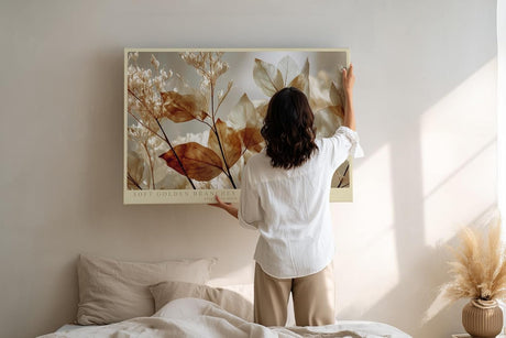 Paul Sinus Wandbild 120x80cm Soft Golden Branches botanische Blätter im warmen Licht Natur Fotokunst Poster für Wohnzimmer Schlafzimmer Büro