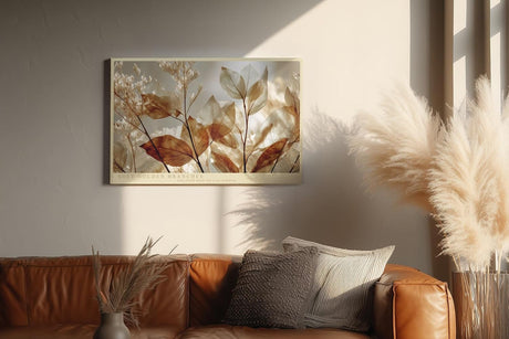 Paul Sinus Wandbild 120x80cm Soft Golden Branches botanische Blätter im warmen Licht Natur Fotokunst Poster für Wohnzimmer Schlafzimmer Büro
