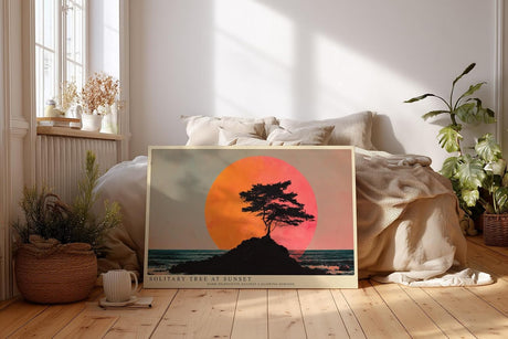 Paul Sinus Wandbild 120x80cm Solitary Tree at Sunset dramatische Landschaft mit Baum Silhouette vor roter Sonne Kunst Poster für Wohnzimmer Büro