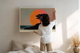 Paul Sinus Wandbild 120x80cm Solitary Tree at Sunset dramatische Landschaft mit Baum Silhouette vor roter Sonne Kunst Poster für Wohnzimmer Büro
