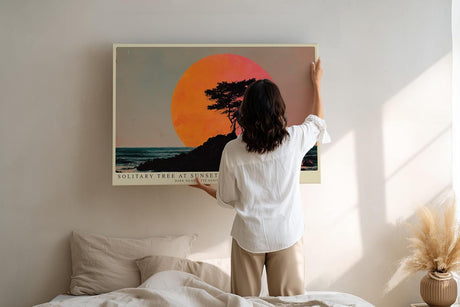 Paul Sinus Wandbild 120x80cm Solitary Tree at Sunset dramatische Landschaft mit Baum Silhouette vor roter Sonne Kunst Poster für Wohnzimmer Büro