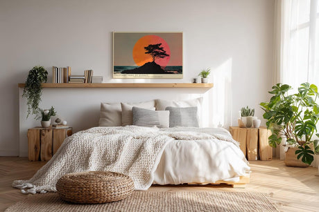 Paul Sinus Wandbild 120x80cm Solitary Tree at Sunset dramatische Landschaft mit Baum Silhouette vor roter Sonne Kunst Poster für Wohnzimmer Büro