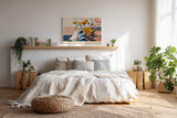 Paul Sinus Wandbild 120x80cm Sommer Blumenfeld mit Sneakers Künstlerische Illustration Moderne Lifestyle Kunst für Wohnzimmer Schlafzimmer