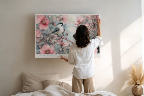 Paul Sinus Wandbild Song Between Blossoms Romantic Birds among Soft Pink Flowers of Springtime