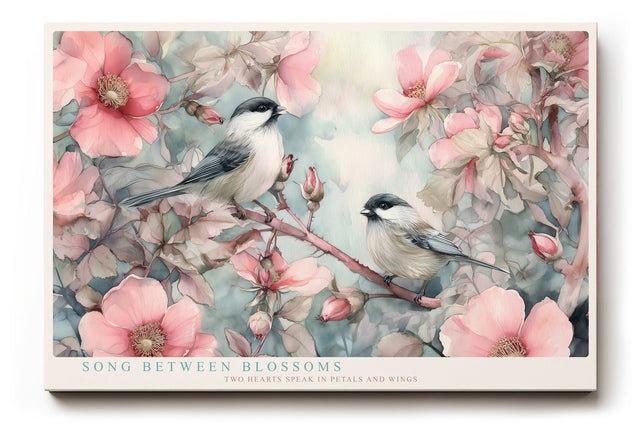 Paul Sinus Wandbild Song Between Blossoms Romantic Birds among Soft Pink Flowers of Springtime