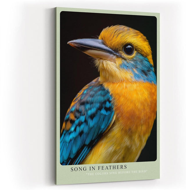 Paul Sinus Wandbild in 40x60cm Song in Feathers – farbenfrohes Vogelporträt in harmonischen Blauund Gelbtönen für stilvolle Raumgestaltung
